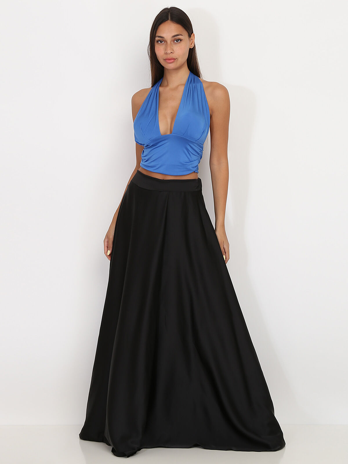 Crop-top avec décolleté échancrée- Bleu