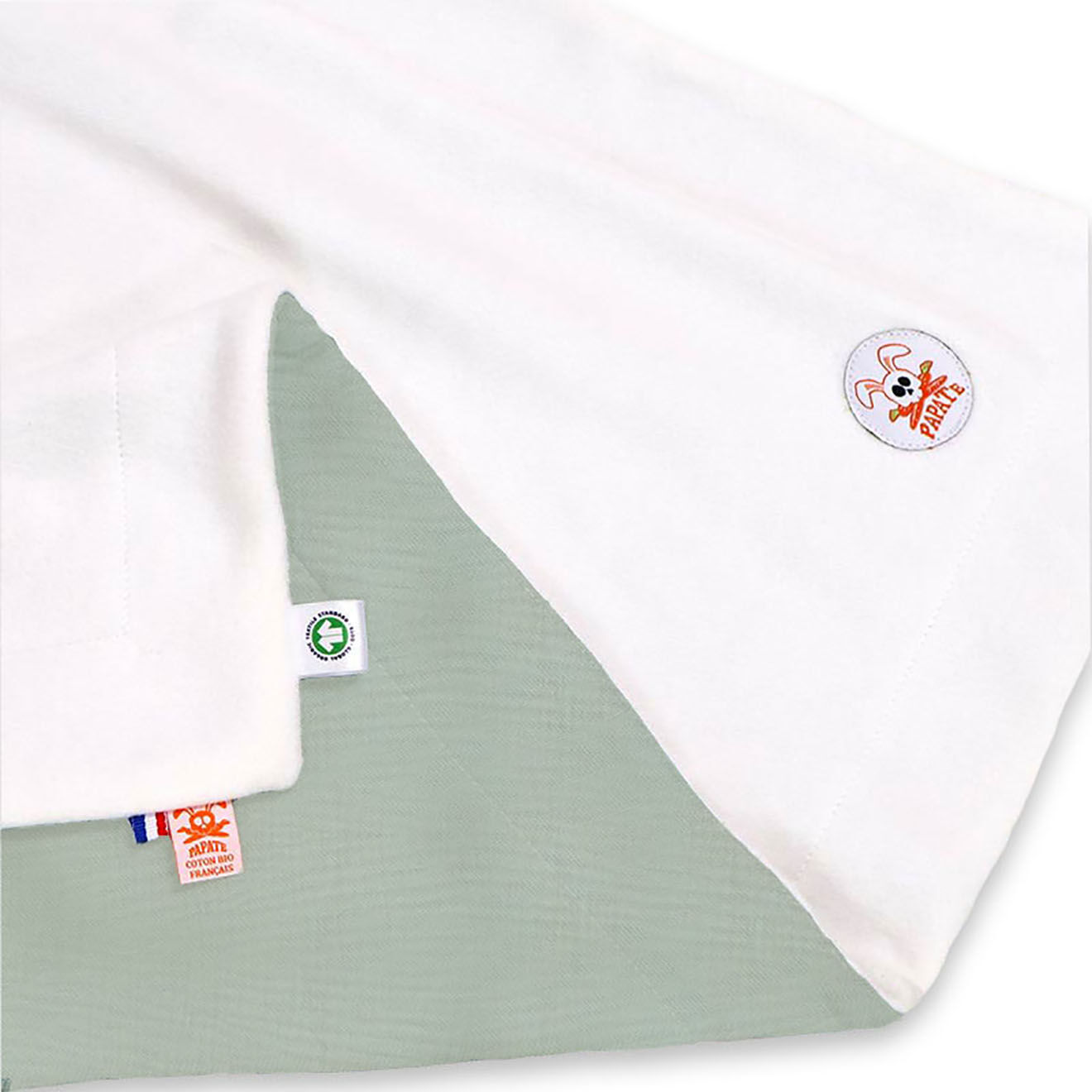 Papate Couverture en Coton Bio Rex blanc/vert - 70x95 cm