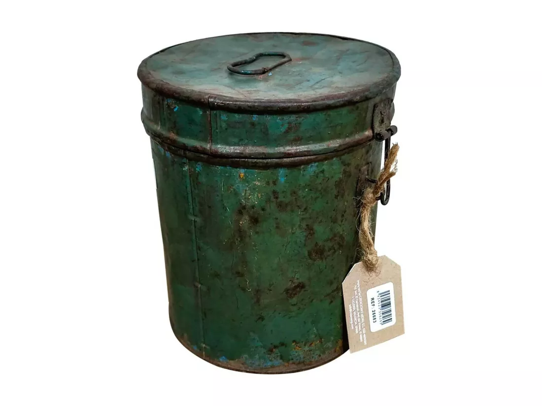 Bidon en metal vert 18x18x22h