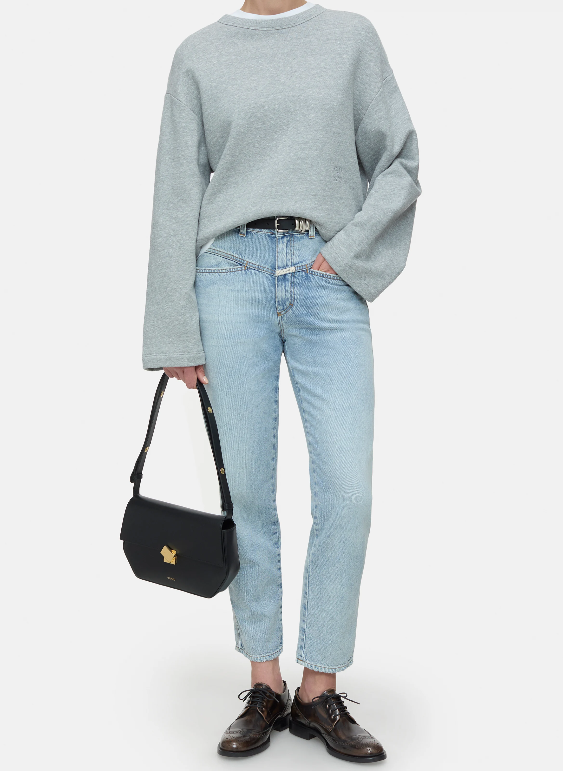 Sweat col rond en coton mélangé | Gris