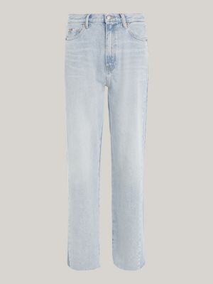 Calça jeans reta de cintura alta e modelagem relaxada