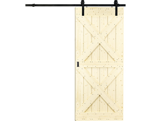 Complete schuifdeurset Barn Door Motif X Spruce 79x210 cm inclusief deurblad, schuifdeurbeslag en krukset