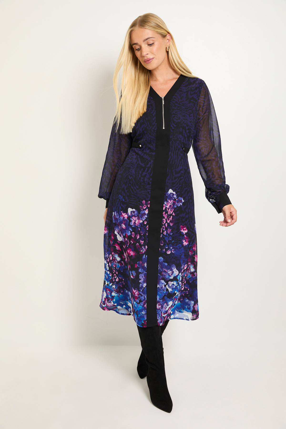 Wallis Robe Midi Zippée À Imprimé Fleuri Et Animal Pour Petite Taille