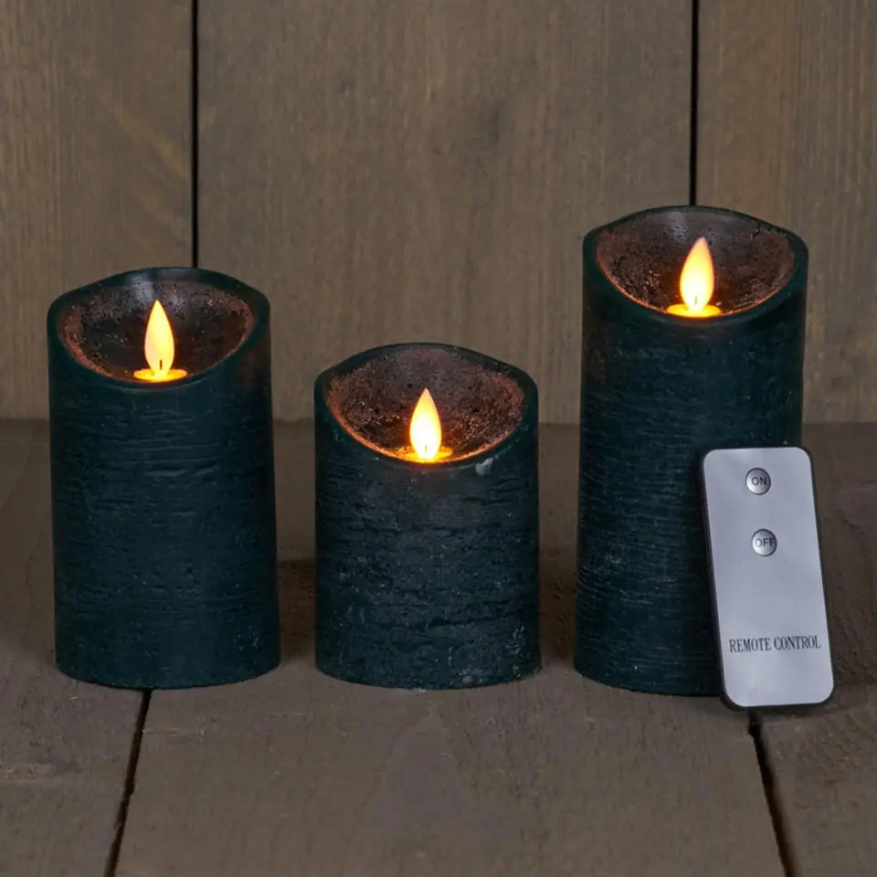 Anna's Collection Stompkaarsen - 3x - antiek groen - LED kaarsen