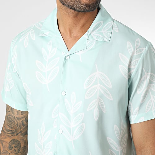 Chemise Manches Courtes Vert Clair Floral
