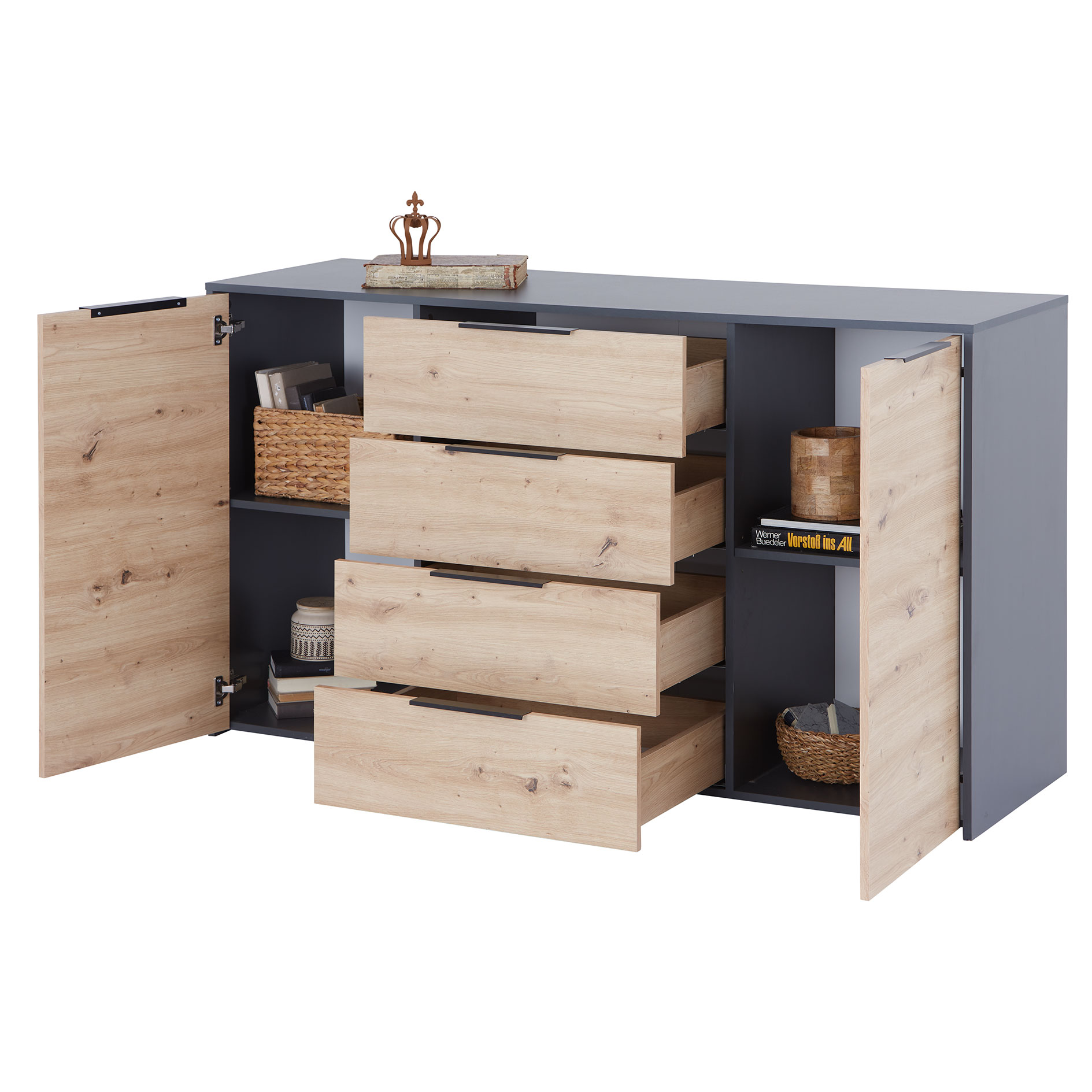 Sideboard - Artisan Eiche - anthrazit - 50 cm Übertiefe - 161 cm breit