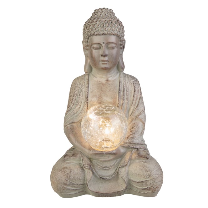 Buddha mit Solar LED Kugel - aus Polyresin und Glas - ca. 20 x 16,5 x 32 cm