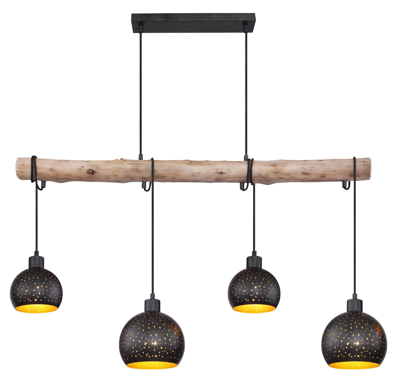 ADAJA Pendellampe schwarz 15452-4H, B/H/T: 100 x 120 x 18 cm, Metall, Holz