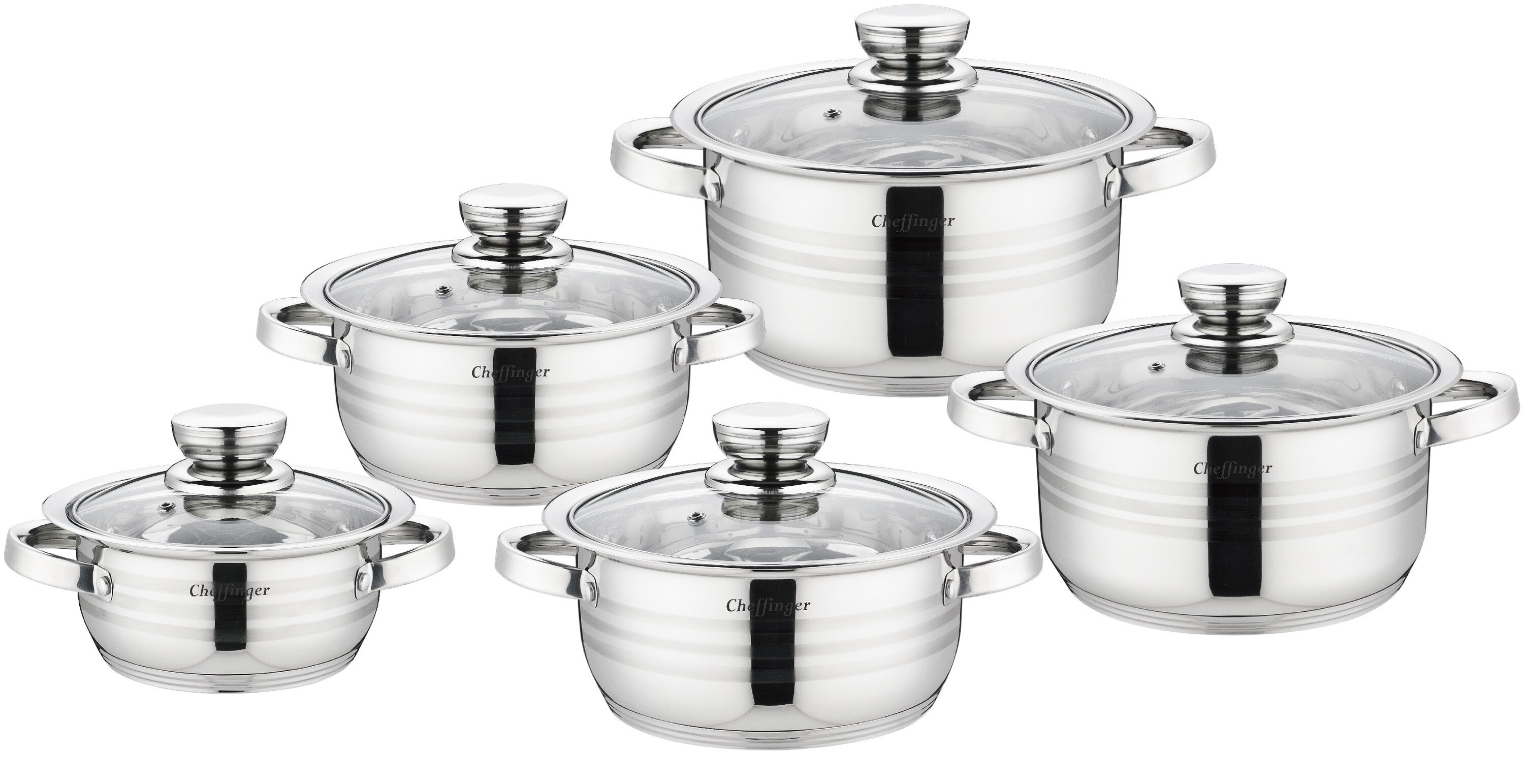 10-tlg Edelstahl Induktion Kochtopf Topf mit Deckel