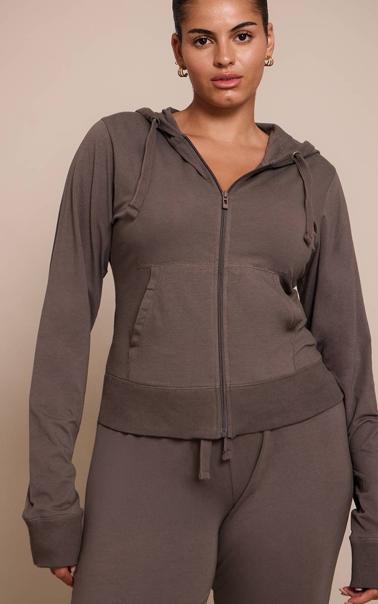Charbon Veste De Survêtement Ajustée Zippée Basique Grande Taille Ensemble Coordonné