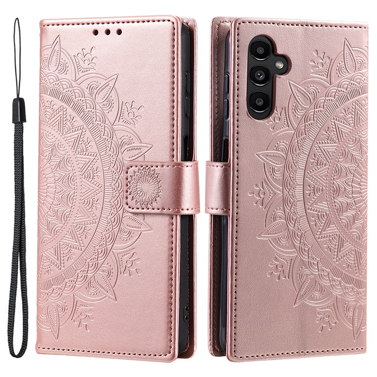 Samsung Galaxy A36 Leder Tasche Wallet - Mandala Flowers Imprint - Roségold
