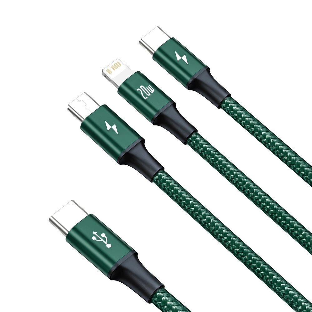 (1.5m) 3in1 USB C auf USB C / Lightning / Micro USB Nylon Ladekabel Datenkabel - Grün