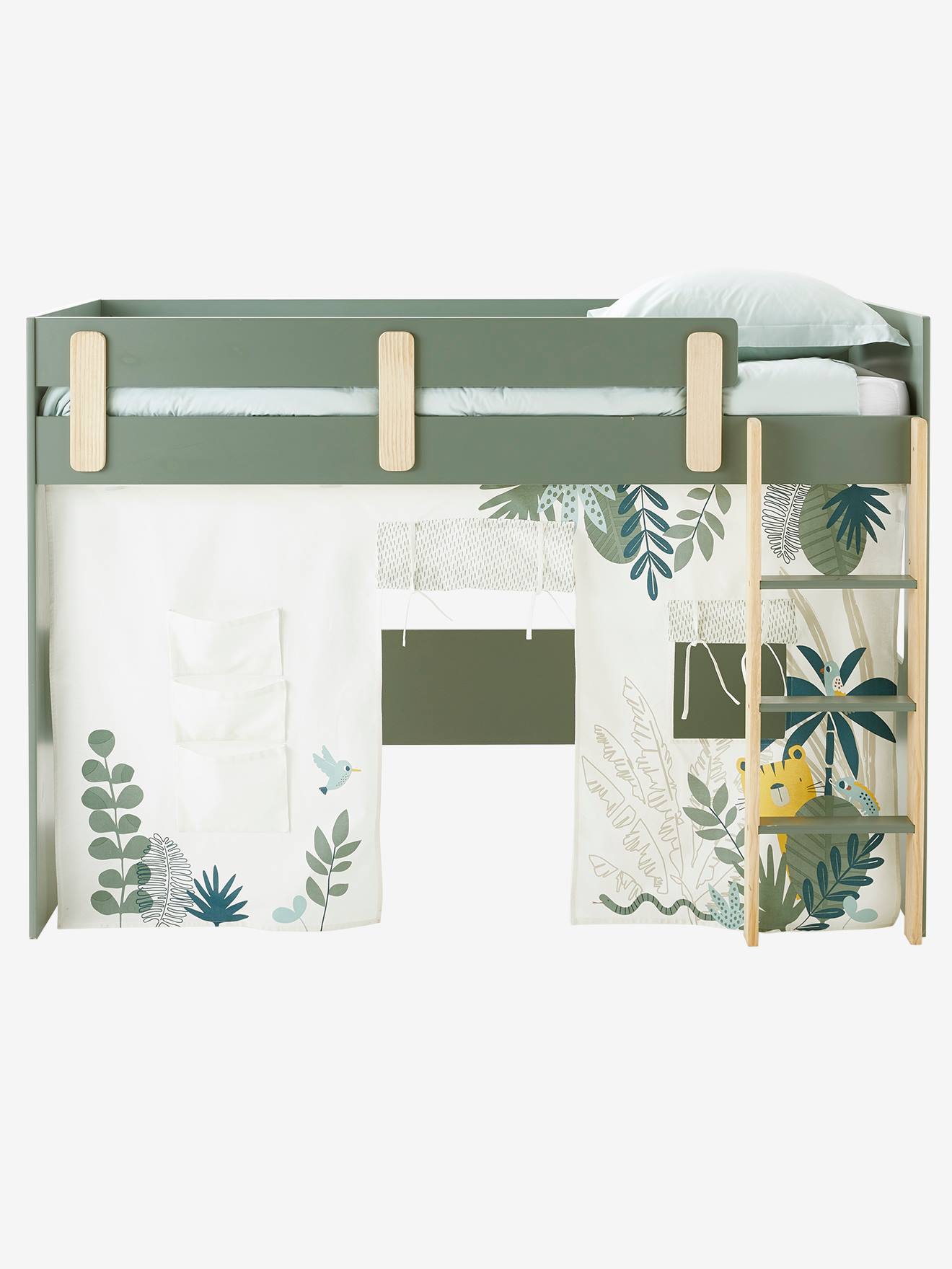 Tenda de cama reversível Jungle Imaginaire, branca lisa com estampas.