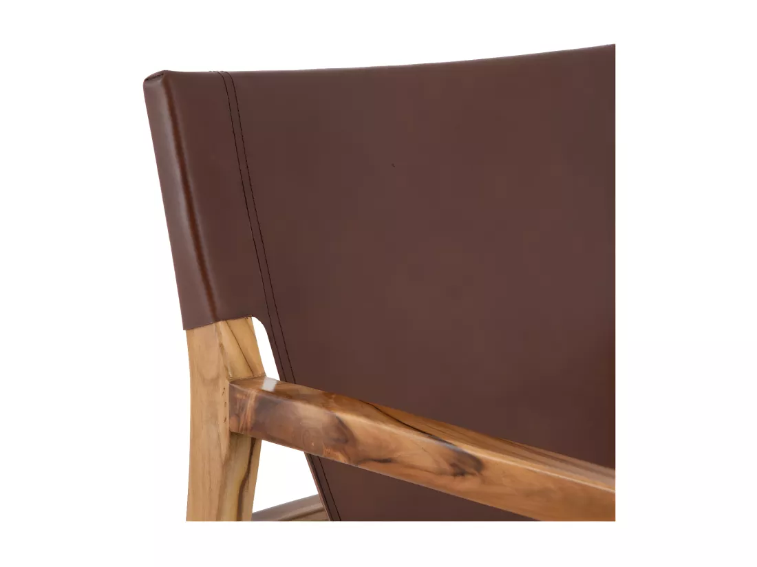 Fauteuil lounge Teck/Cuir Marron - ESSAOUIRA n°2