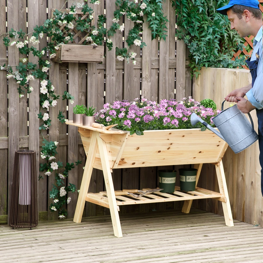 Outsunny Hochbeet mit integriertem Vliesstoff natur
