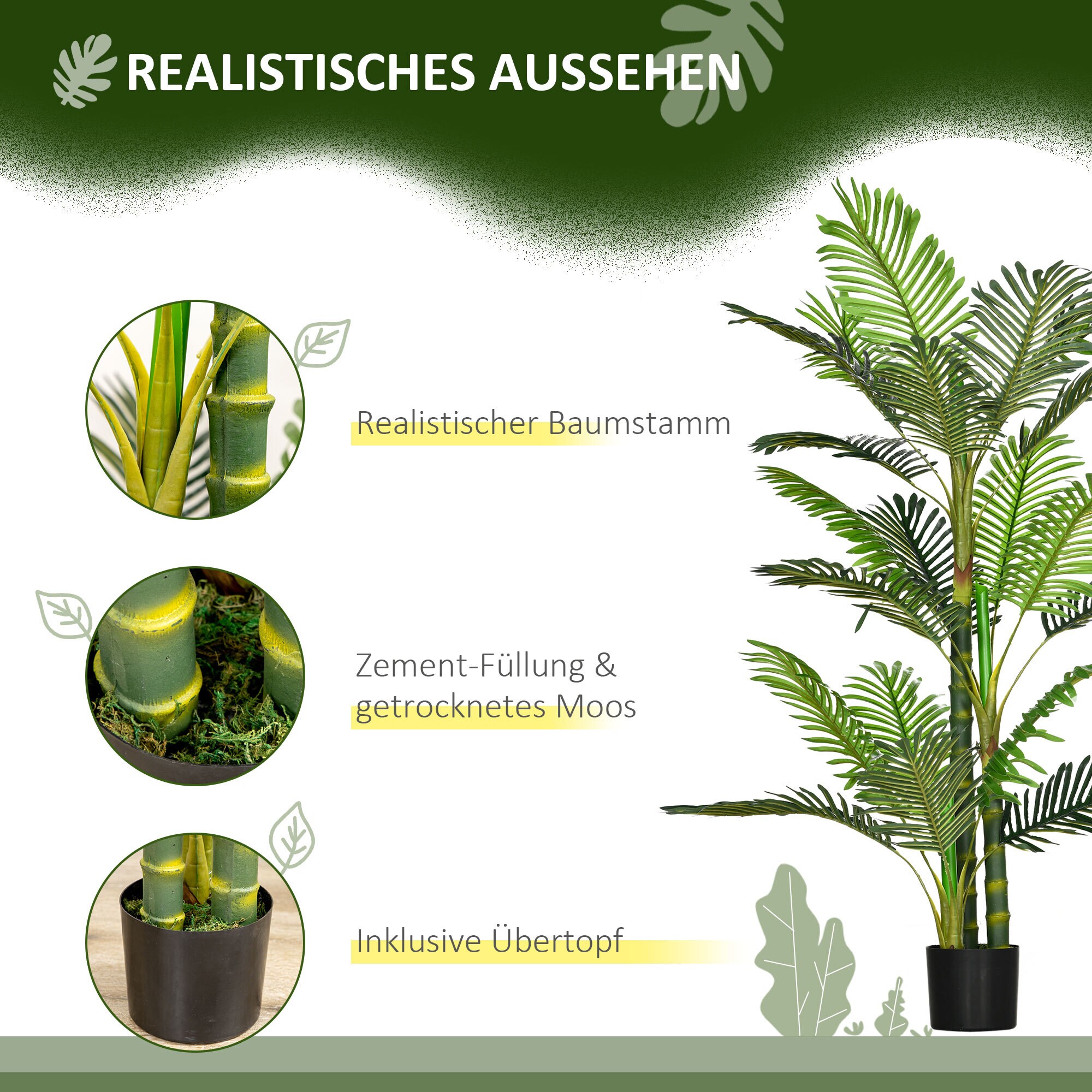HOMCOM Künstliche Pflanze mit Übertopf grün 19,5L x 19,5B x 150H cm