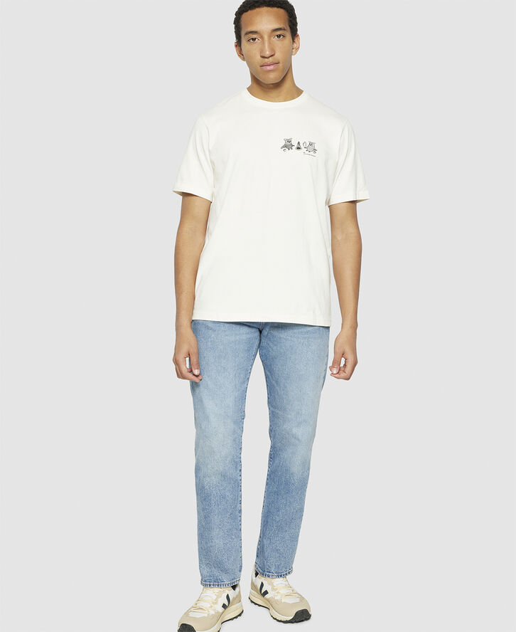 Knowledge Cotton Apparel Regular fit owl trip chest print t-shirt - Regenerative Orga Egret