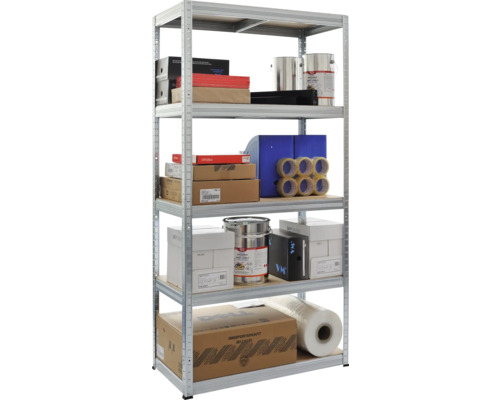 Robuuste stellingkast FUTUR, gegalvaniseerd, 180x90x45cm, 5 houten legborden, draagvermogen 1750 kg