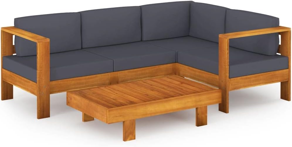 vidaXL Akazienholz Gartenmöbel 5-TLG. mit Dunkelgrauen Auflagen Gartensofa Sitzgruppe Lounge Sofa Garten Garnitur Sitzgarnitur Gartenset
