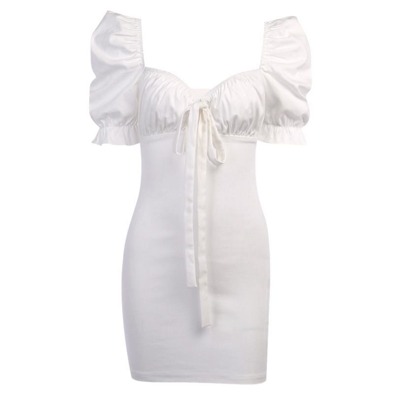 Femme Cradle - Mini-jurk met pofmouwen, sweetheart-halslijn en strik aan de voorkant