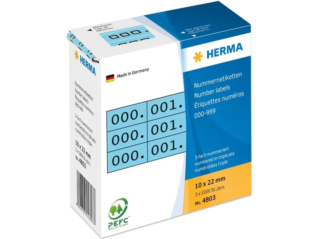 HERMA - Sort, blå - 10 x 22 mm 3000 etikette(r) (1000 ark x 3) selvklæbende nummermærkater