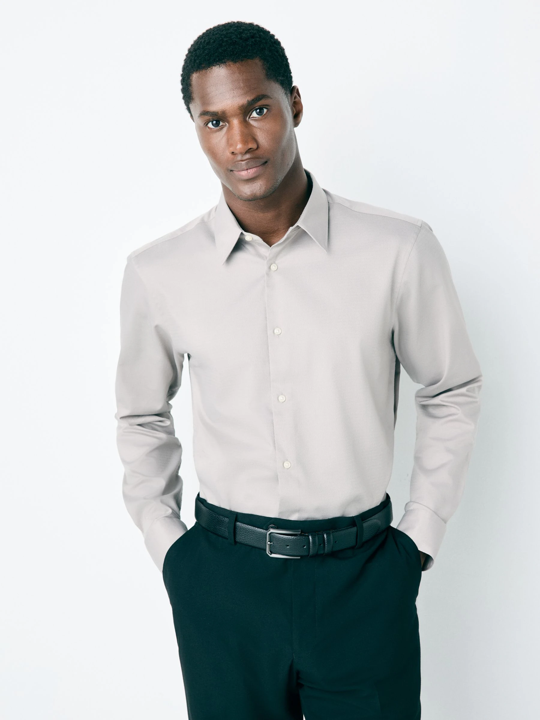 Naturel bruin - Normale Pasvorm - Onderhoudsvriendelijk, getextureerd, slim fit overhemd met enkele manchet