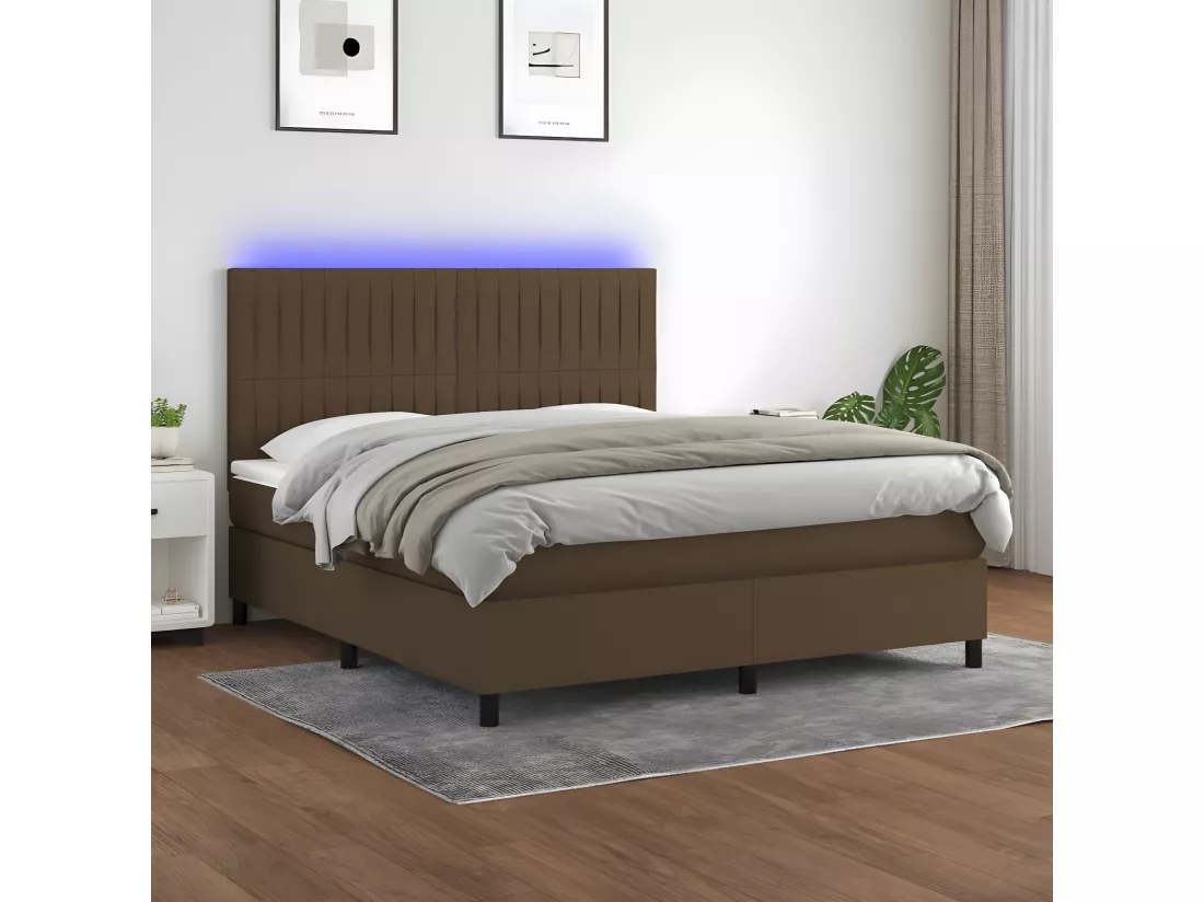 Sommier tapissier matelas et LED Marron foncé 160x200 cm Tissu