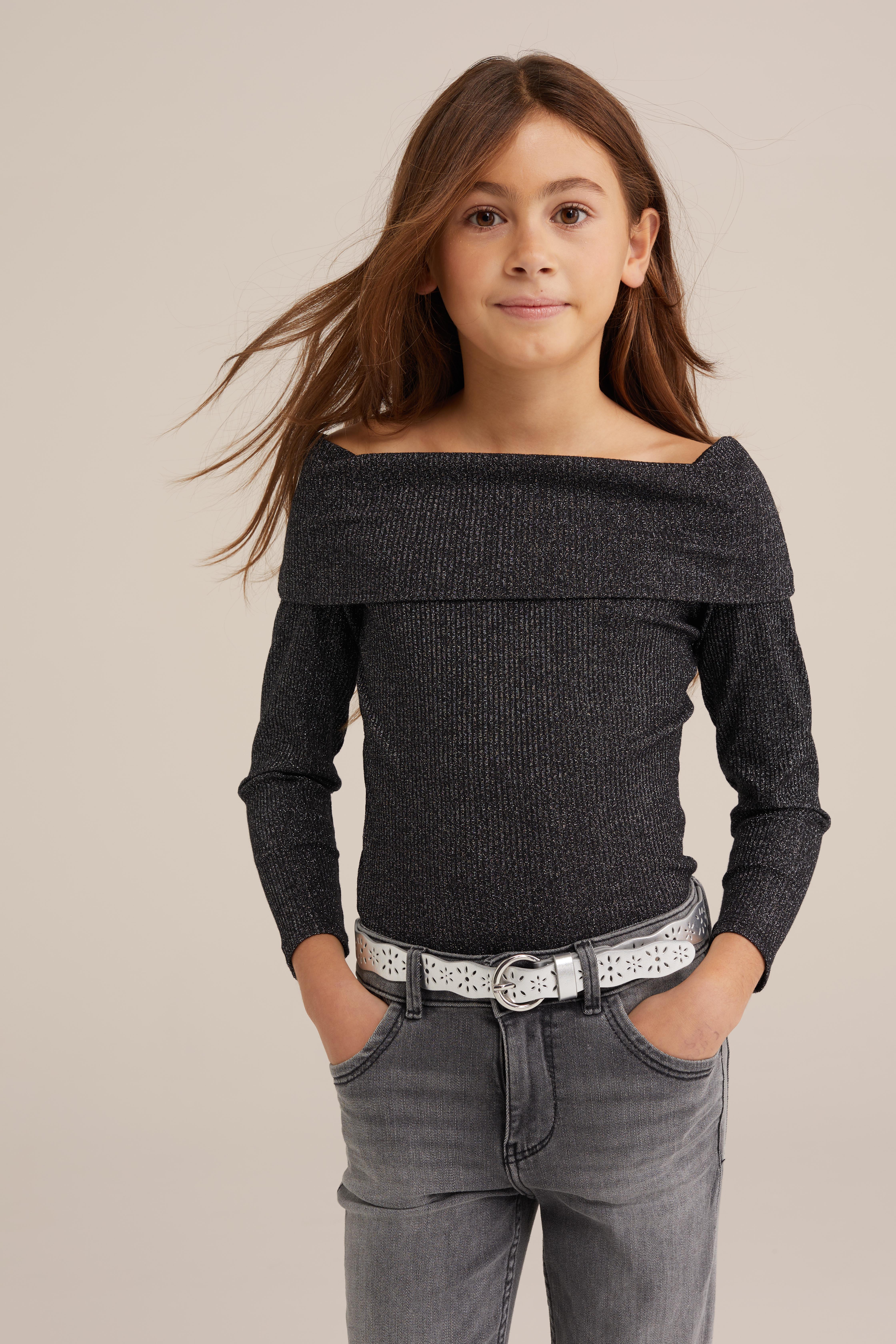 Meisjes top met glittergaren WE Fashion Zwart