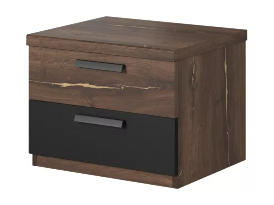 Chambre complète FOX – Armoire 200 cm, Lit 180x200 sommier inclus, Commode, Chevets – Chêne foncé