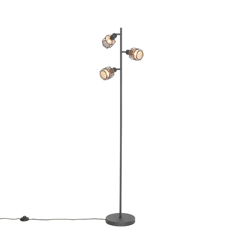 Design vloerlamp zwart met goud 3-lichts - Noud