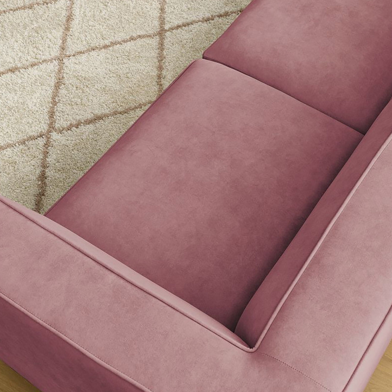 Bobochic Canapé droit fixe 3 places en Velours Molière rose - 233x99x71 cm