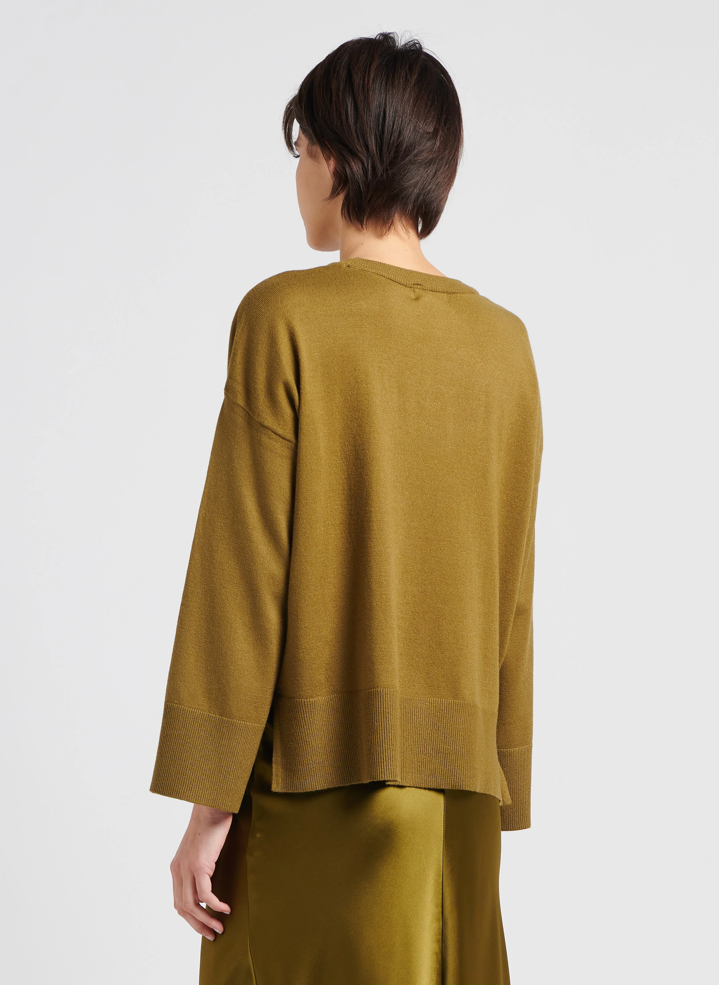 DALINDA - Pull col rond en maille mélangée | Vert