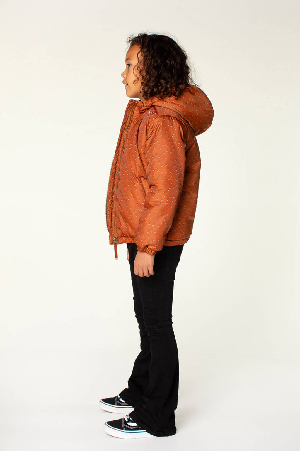 Moodstreet winterjas Jet met all over print roestbruin