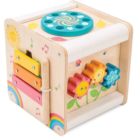 Le Toy Van Pädagogischer Petilou Multi-Sensorikwürfel aus Holz mit Drehrad