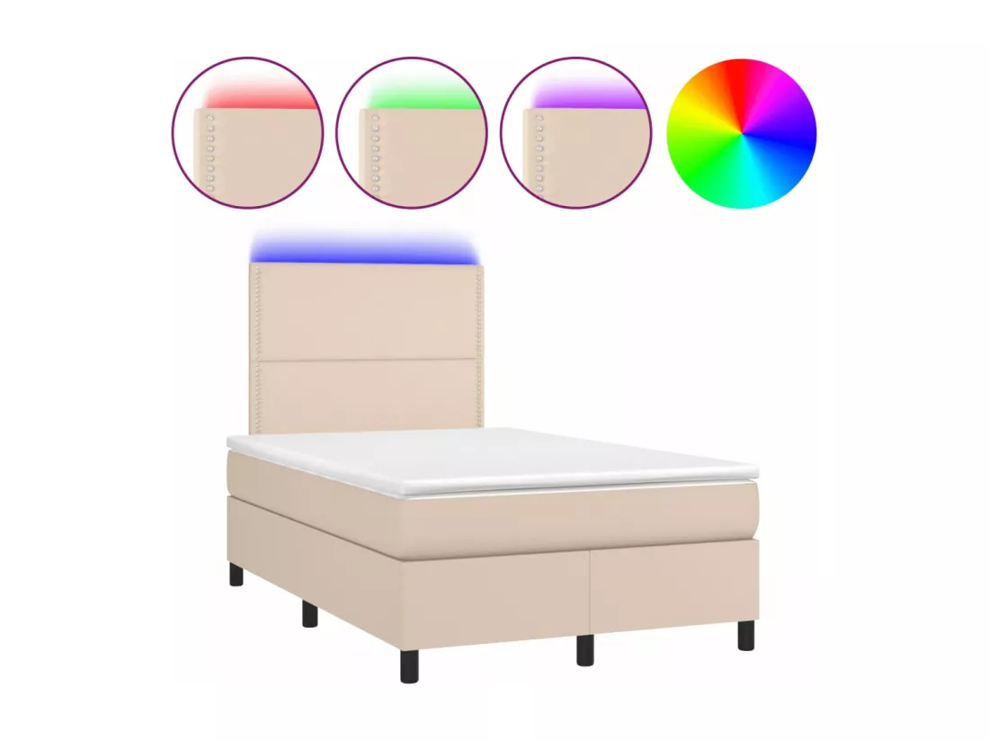 Sommier tapissier matelas LED Cappuccino 120x200 cm Similicuir