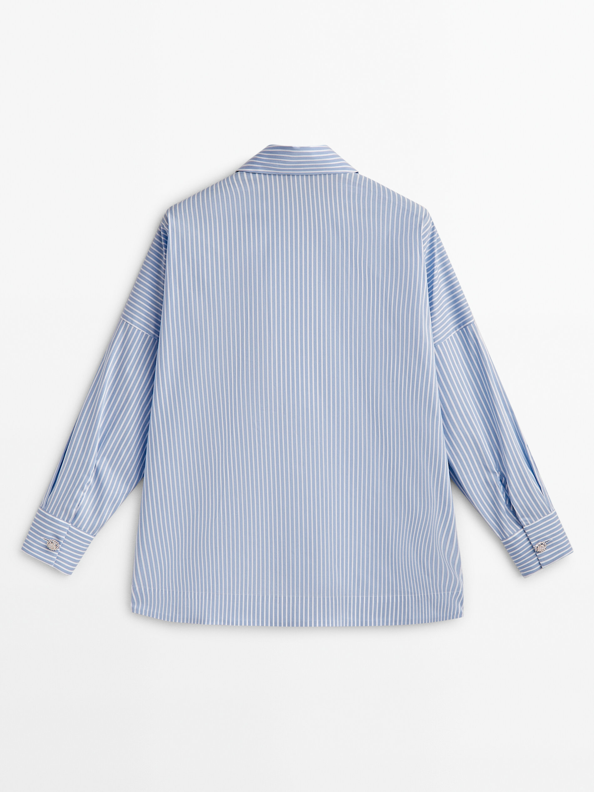 Camisa de popeline listrada com botões de joia - Studio - AZUL