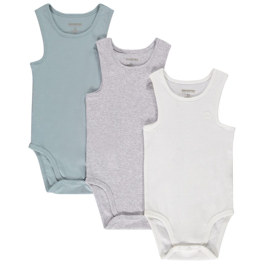 Lot de 3 bodies sans manches unis pour bébé garçon - Bleu moyen