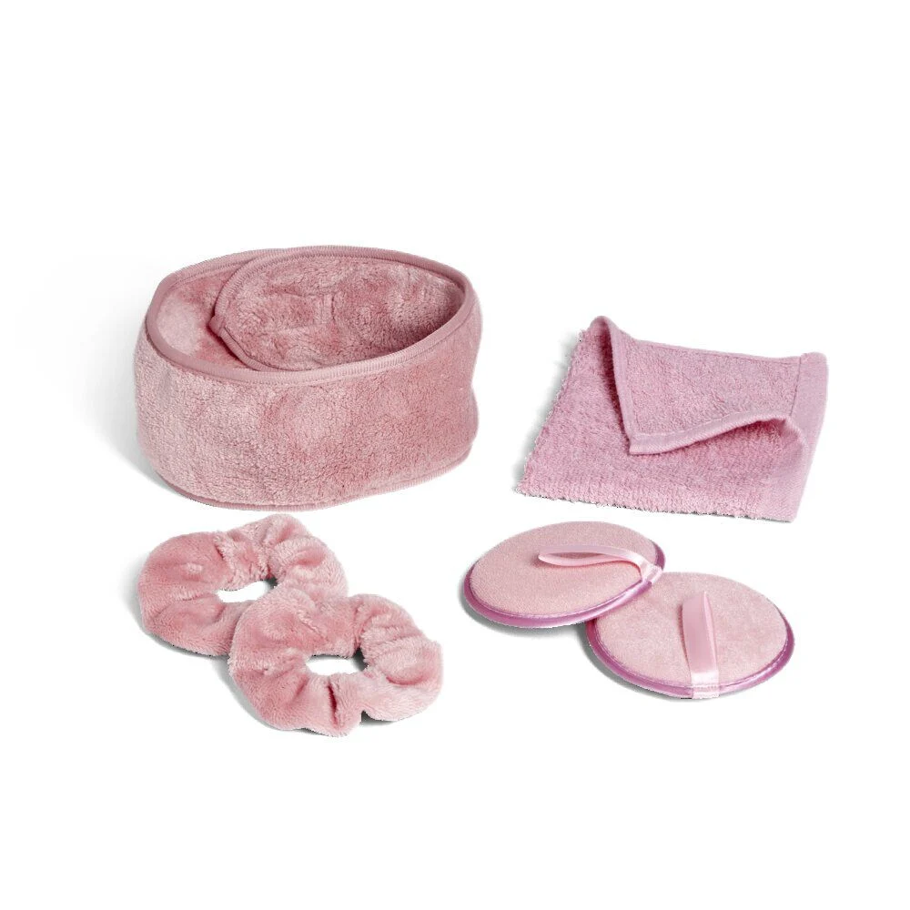 Set de bain femme avec serviette/disque démaquillant/chouchou/bandeau