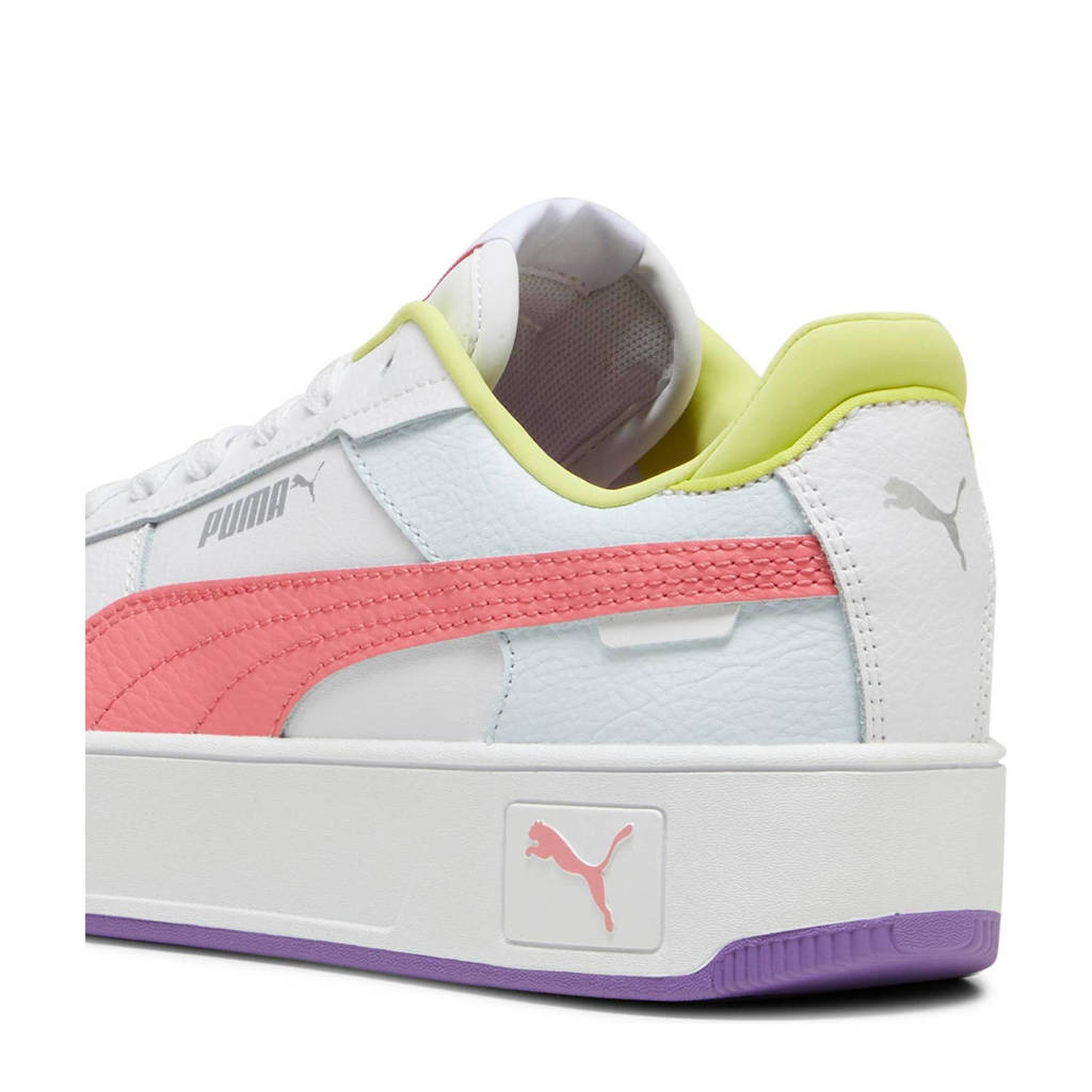 Puma Carina Street Jr Street leren sneakers wit/koraalrood/paars