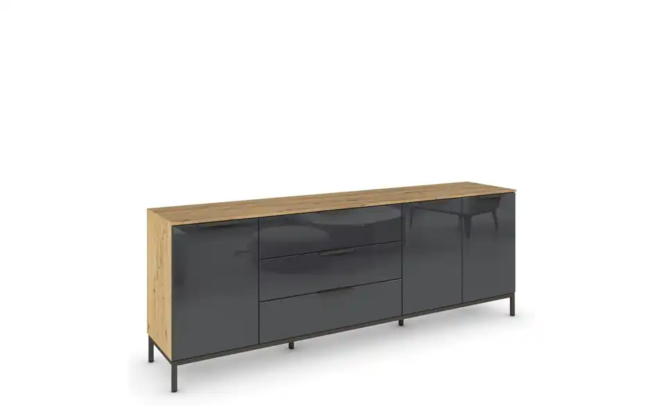 Sideboard Basaltgrau, Eiche Artisan (Nachbildung) Basaltgrau, Eiche Artisan (Nachbildung) Front: Glas, Oberboden: Dekor Graphit