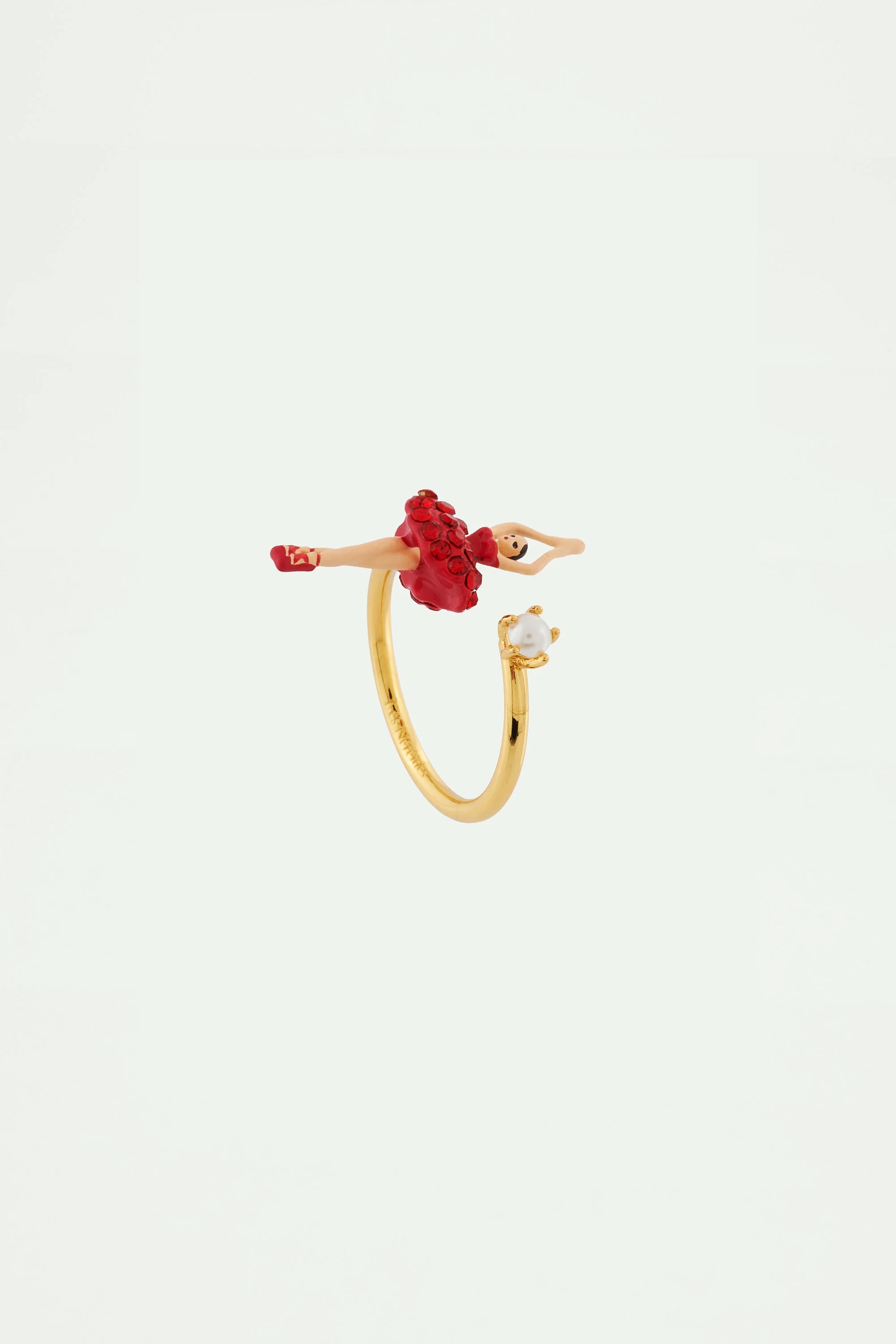 Bague ajustable mini ballerine en tutu pavé de strass s | Rouge