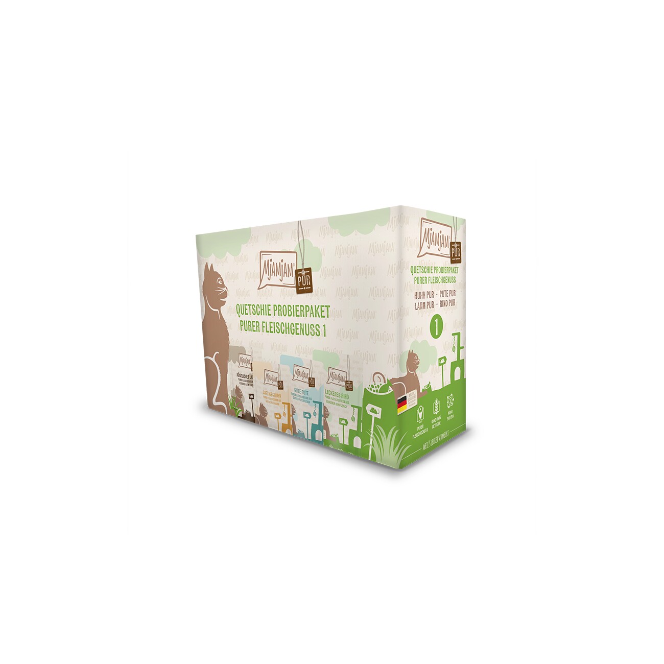 MjAMjAM Nassfutter Katze Adult, Quetschie 12x125 g Probierpaket 1