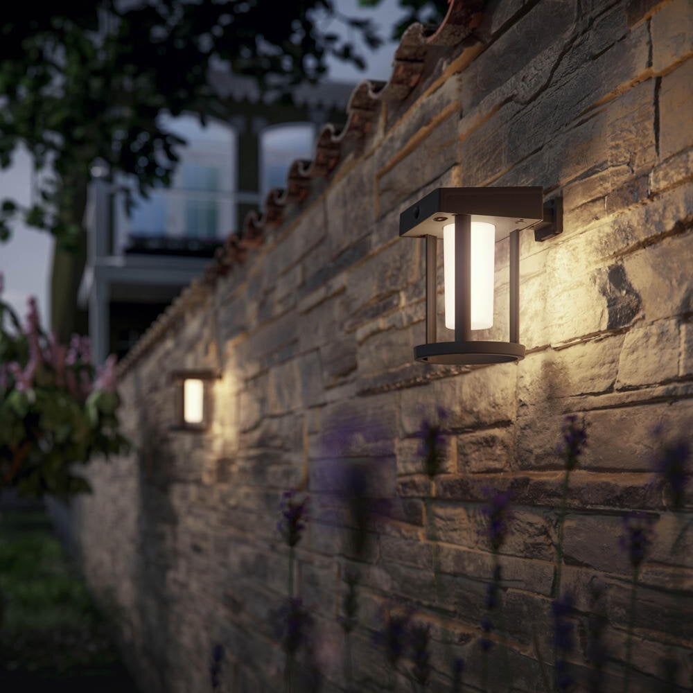 Camill LED-wandlamp op zonne-energie in zwart-wit, 1,4 W, 250 lm, IP44, met bewegingsmelder en schemersensor, rond