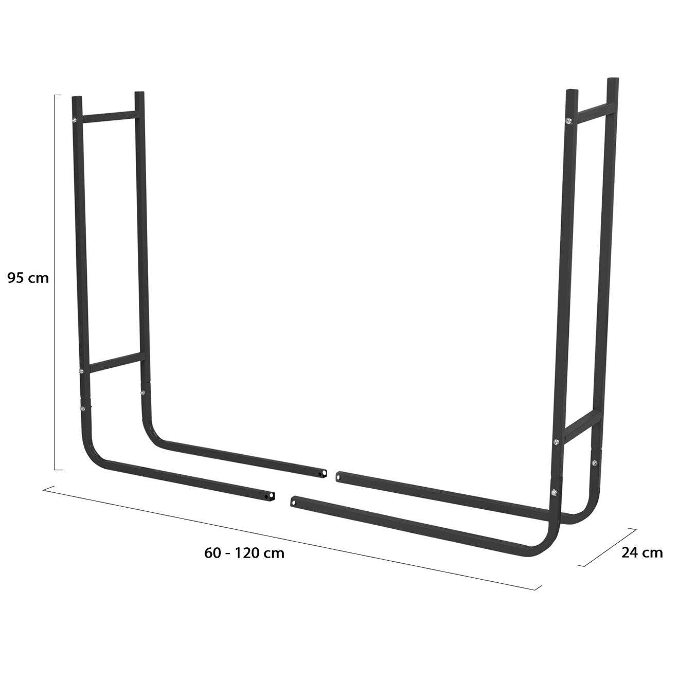 Pratik Garden Serre bûches extensible sur pieds grande capacité noire - 95x60/120x24 cm