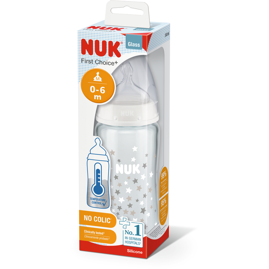 NUK Glasflasche First Choice⁺ ab der Geburt 240 ml, Temperature Control im Doppelpack weiß