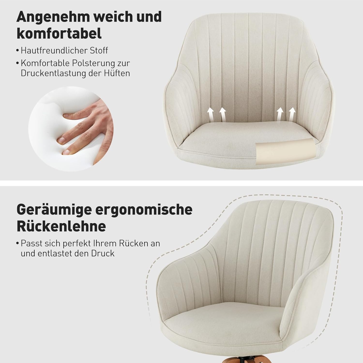 CLIPOP Drehbarer Design Stuhl Vintage Beige Buchenholz Beine Esszimmerstuhl Küchenstuhl Besucherstuhl Bürostuhl Wohnzimmerstuhl (Leinen, Beige)