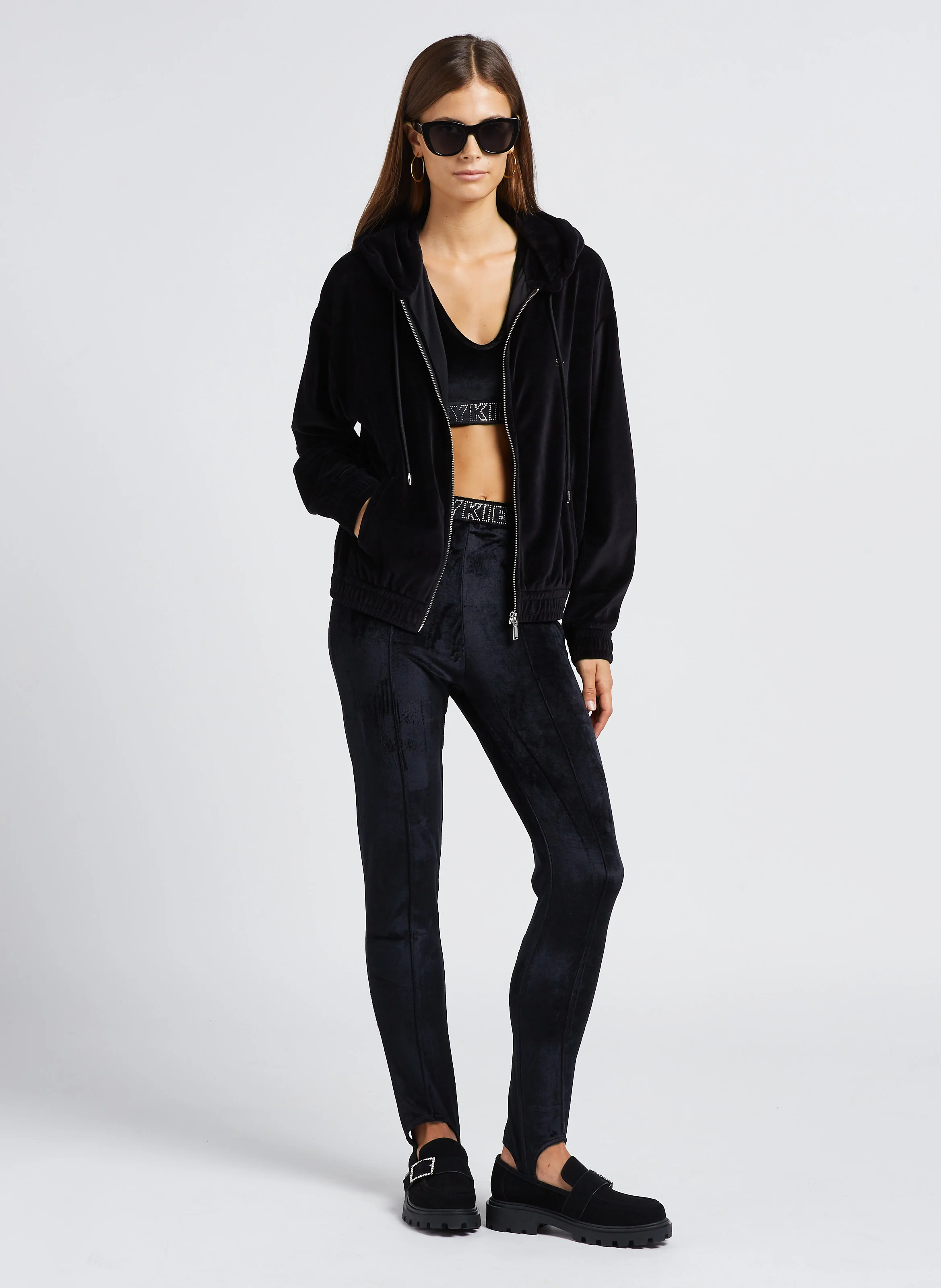 Sweat à capuche zippé en coton mélangé| Noir