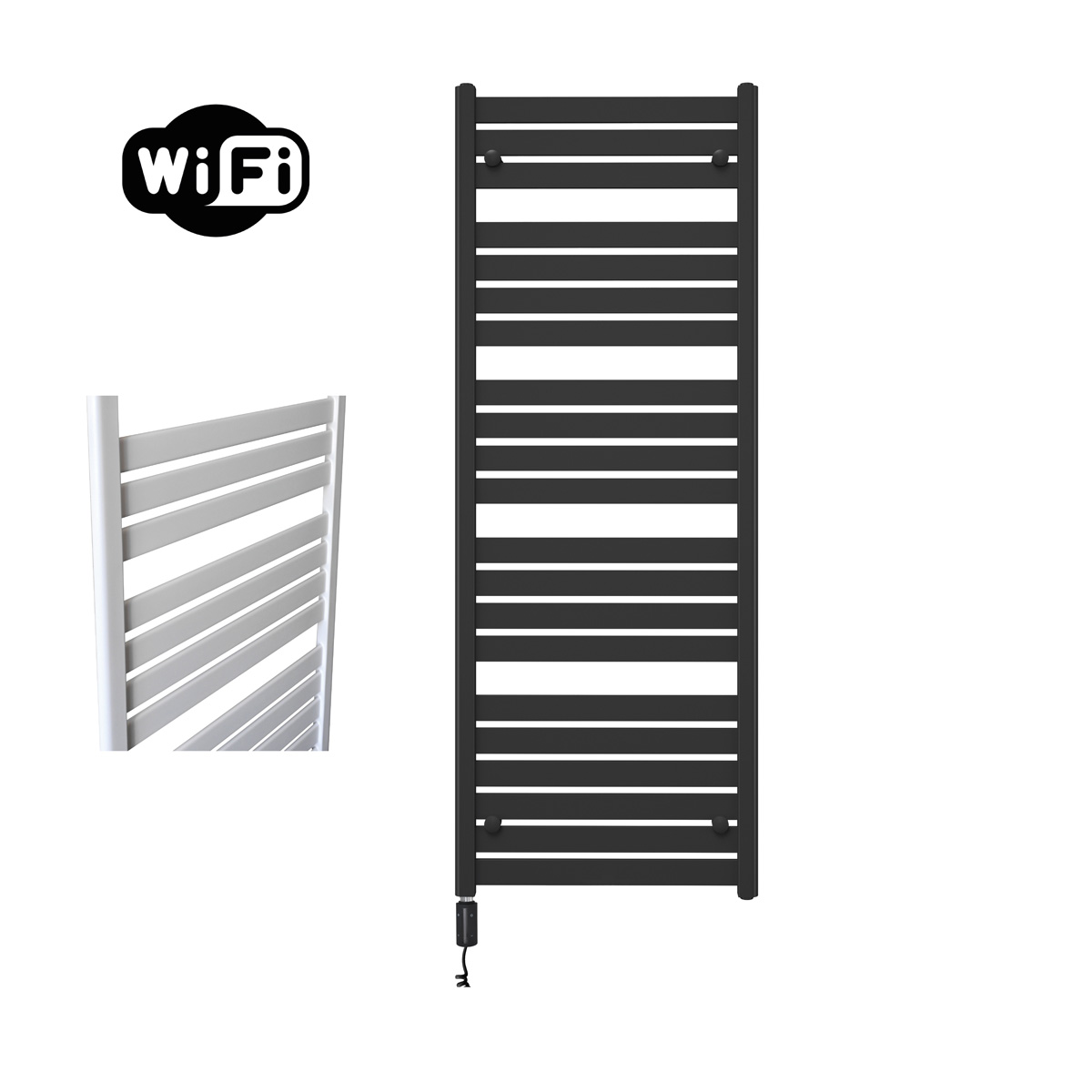 Sanicare Moda elektrische radiator 60x160cm zwart mat met WiFi en thermostaat links zwart