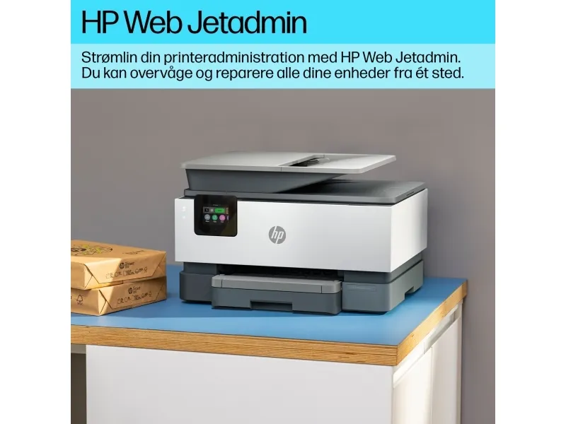 HP Officejet Pro 9120b All-in-One - Multifunktionsprinter - farve - blækprinter - Legal (216 x 356 mm) (original) - A4/Legal (medie) - op til 19 spm (kopiering) - op til 20 spm (udskriver) - 250 ark - 33.6 Kbps - USB 2.0, LAN, Wi-Fi(n), USB vært