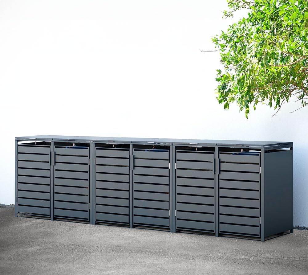 Westmann Metall Mülltonnenbox Kubus 6x240 L Anthrazit Mülltonnen Verkleidung mit Gasdruckfedern Pulverbeschichteter Stahl Wetterfest & langlebig Klappdeckel & Flügeltüren